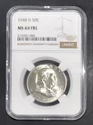 1948-D 50C Franklin Half Dollar - *Better Date W/ Full Bell Lines* NGC MS 64 FBL