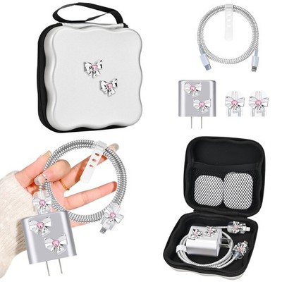 Silver Phone Charger Storage Case Cover Sets for iPhone with Cable Protector ...