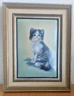 Large Limoges Enamel Painting Signed Michel Betourne Cat Cat Enameled