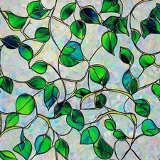 Window Privacy Film Stained Glass Decorations 17.5*78.5, Green&blue 