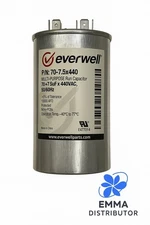 70+7.5µf x 440 VAC MULTI-PURPOSE RUN CAPACITOR, 50/60Hz ROUND TYPE .