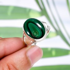 Natural Malachite Statement Ring 925 Solid Sterling Silver Dainty Ring Jewelry
