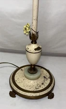 Antique Vintage Art Deco Painted Brass Tole Floor Lamp w/ Porcelain Rose 46.5"