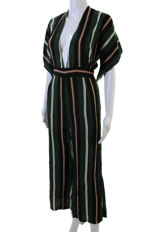 Mono Faithfull para mujer con cremallera trasera manga corta cuello en V a rayas verde talla 8 Foto 2 de 4