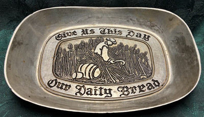 Pewter Bread Tray ''Give Us This Day Our Daily Bread'' 8.5'' x 6'' x 1''