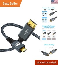 4K Micro HDMI to HDMI Cable 6.6FT, High-Speed Full HDMI to Micro HDMI Braided...