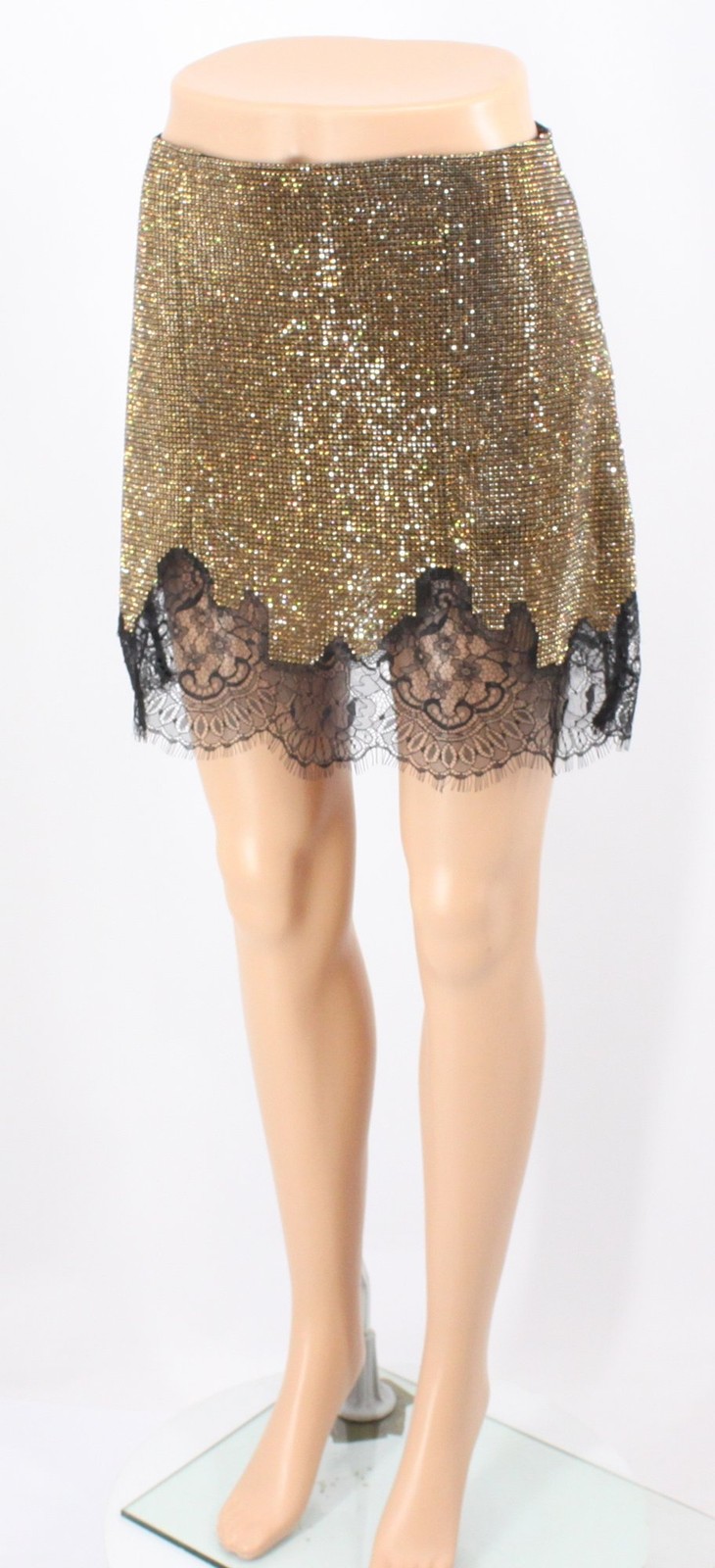 SELF-PORTRAIT WOMENS BROWN CRYSTAL CHAINMAIL MINI SKIRT UK 10 BROWN RRP £400 IB