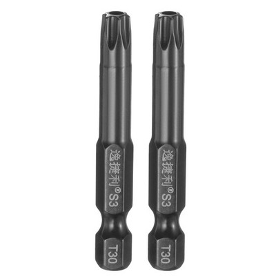 2pcs T30 Torx Head Screwdriver Bit 1/4'' Hex Shank 2'' Long Magnetic with Hole