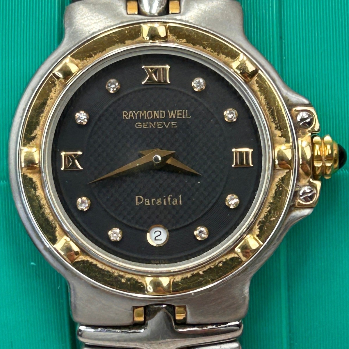 Raymond Weil スイス製 デイト パシフェル 腕時計 9990 Raymond Weil Parsifal 9990 Two Tone Black Diamond Dial Swiss