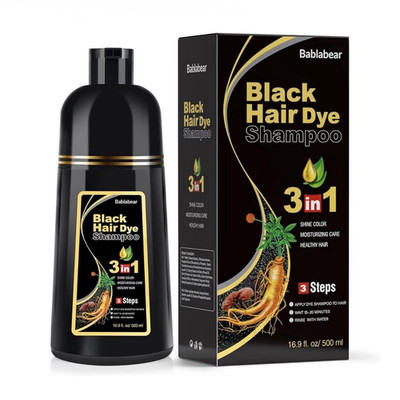 Bablabear Black Herbal 3-in-1 Hair Dye Shampoo 16.9 fl oz / 500 ml