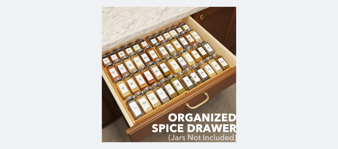 SpaceAid Bamboo Spice Drawer Organizer, (Need 3" Deep Drawer) Expandable 4 Tier