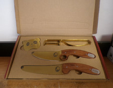 NEW ZLEMMA ZL009ES 4PC KIDS CHEF KNIFE SET ROSEWOOD GOLD STAINLESS FINGER GUARD