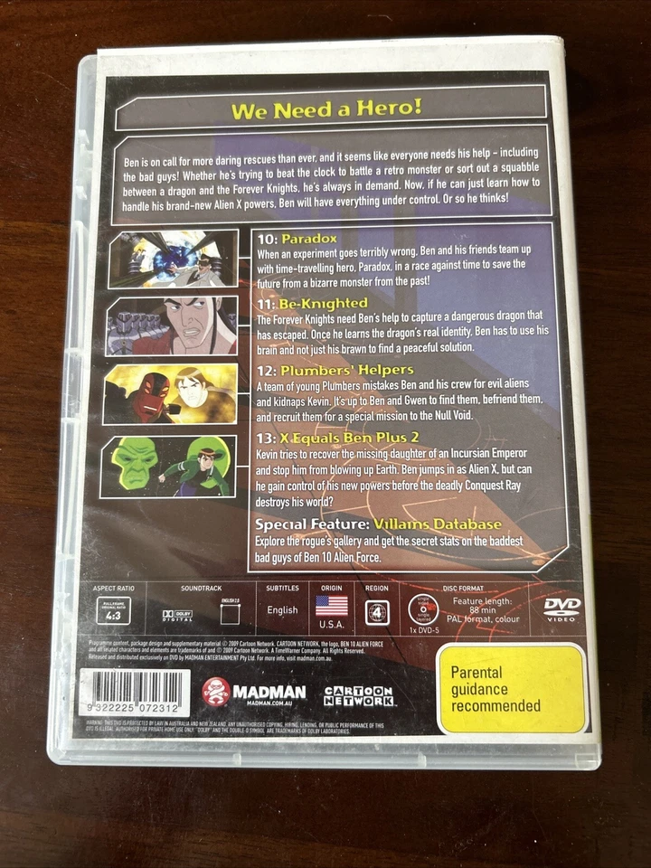 Ben 10 Alien Force Vol 3 (DVD, 2009) PAL Región 4 - COMO NUEVO Foto 2 de 2