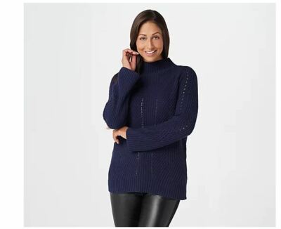 Lisa Rinna Collection Cable Knit Long-Sleeve Sweater Navy NEW