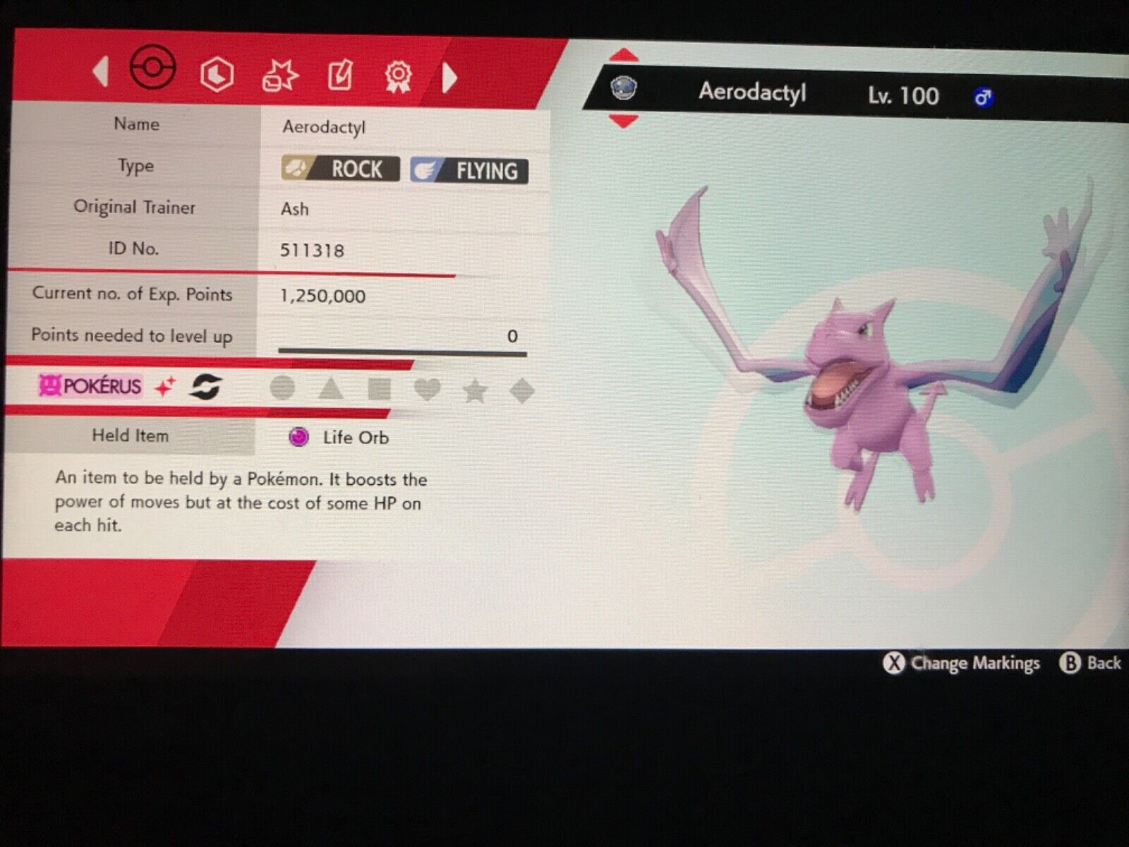 Pokemon Sword and Shield Shiny Aerodactyl 6IV-EV Trained