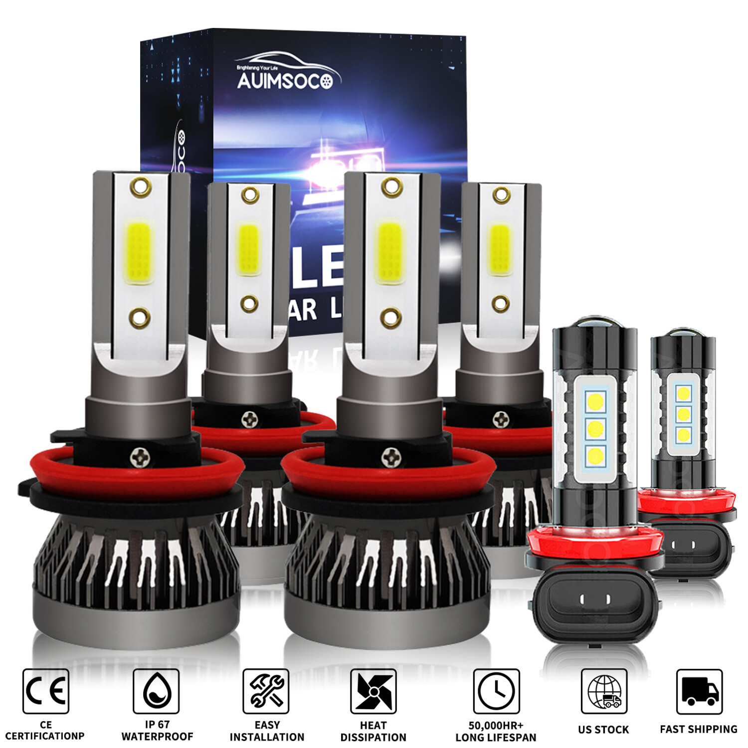 For Nissan Maxima 2016 2017 2018 LED Headlight Hi/Lo+Fog light Combo Bulbs