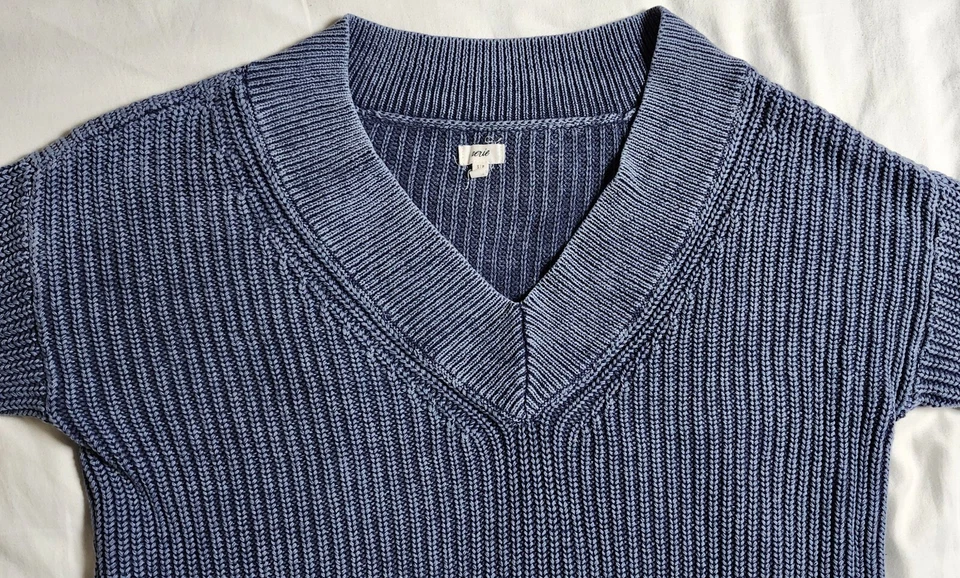 Aerie Women's Blue Sweater Knit Size Small 100% Cotton V Neck Crop Stretch - Image 2 of 4
