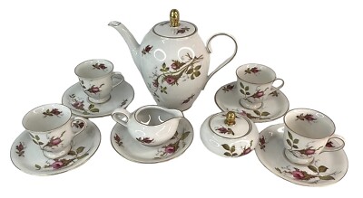 Vtg Eschenbach Bavaria Germany Tea Set 12 Pc 01195717 Rose Demitasse Chocolate