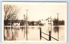 Vintage RPPC Postcard Flooded Town Horse Pulled Wagon Real Photo