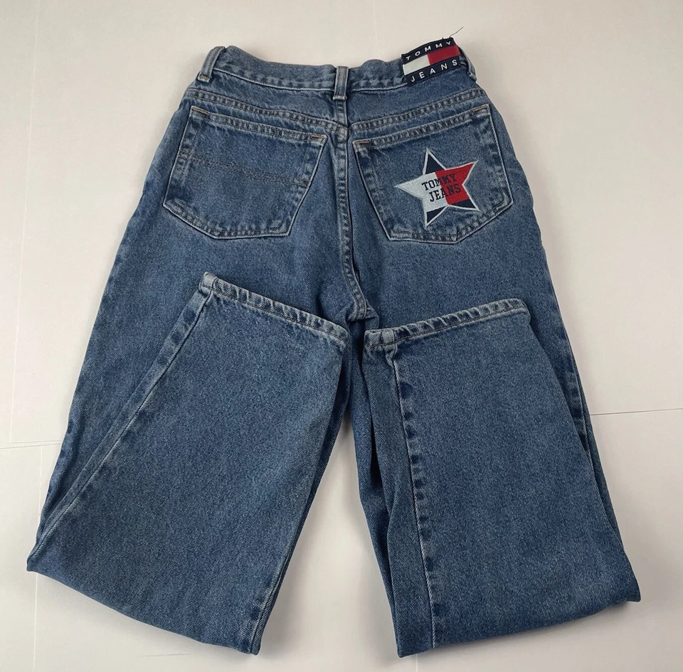 Vintage 90’s/Y2K Tommy Hilfiger Star Logo Jeans Size 12 Youth Flag Baggy - Image 2 of 4