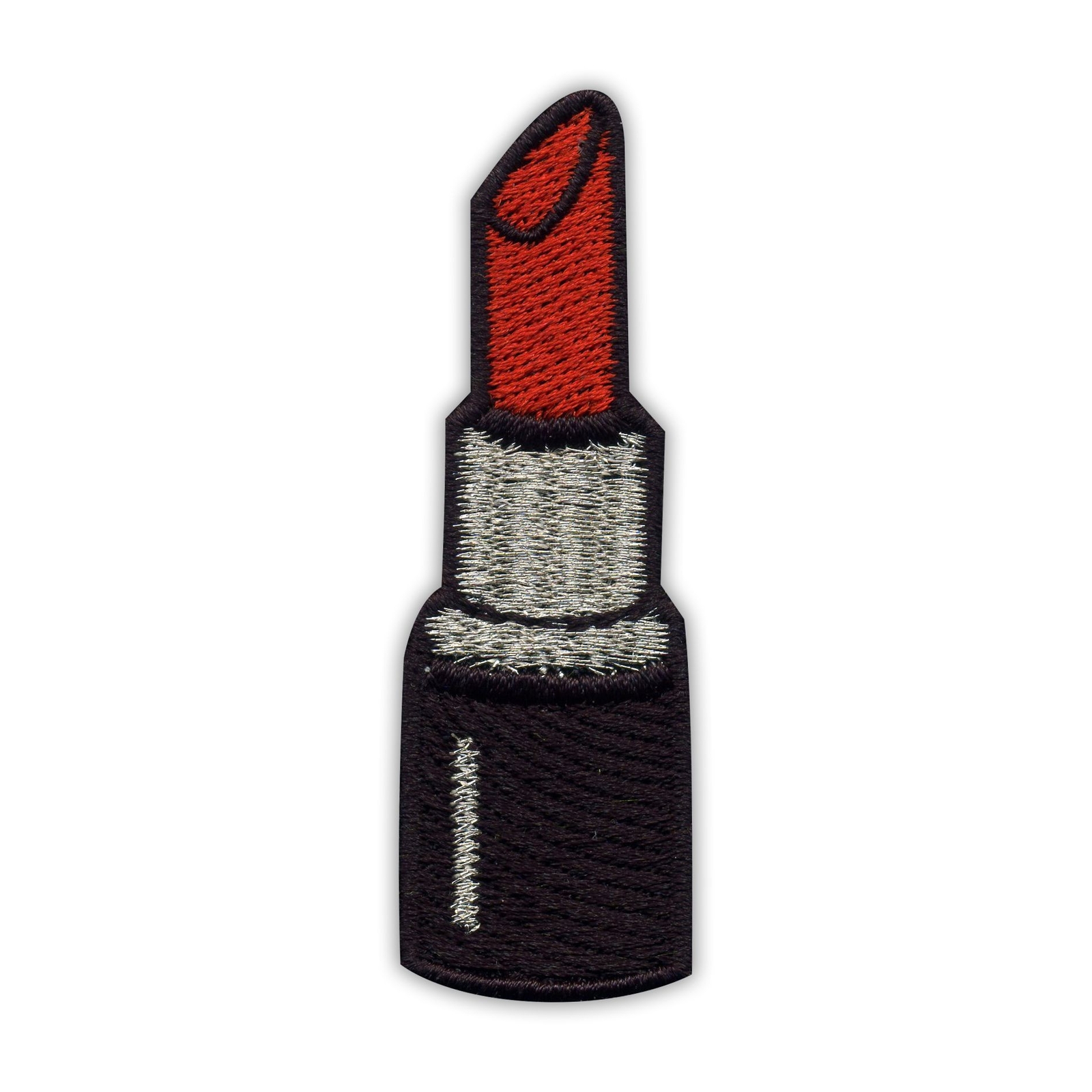 Red and Silver Embroidered Lipstick Patch Badge-image