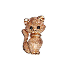 Adorable Gold Sitting PUPPY DOG Brooch Pin w/ Pouch
