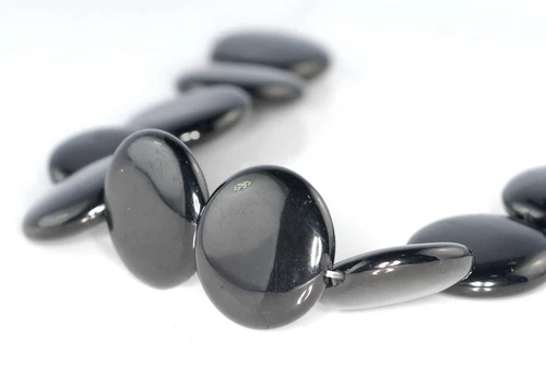 17-18MM BLACK JET GEMSTONE ORGANIC FLAT ROUND CIRCLE LOOSE BEADS 15.5inch - Imagen 3 de 4