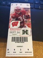 2015 WISCONSIN BADGERS VS HAWAII RAINBOWS COLLEGE FOOTBALL TICKET STUB 9/26
