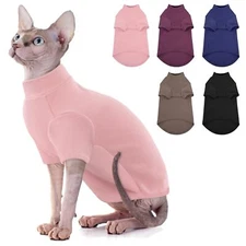 SUNFURA Hairless Sphynx Cat Sweater Kitten Pullover with Sleeves, Pink L