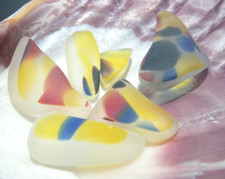 Sea Glass, Set of Thick Multi Color, Yellow, Blue, Red and Purple