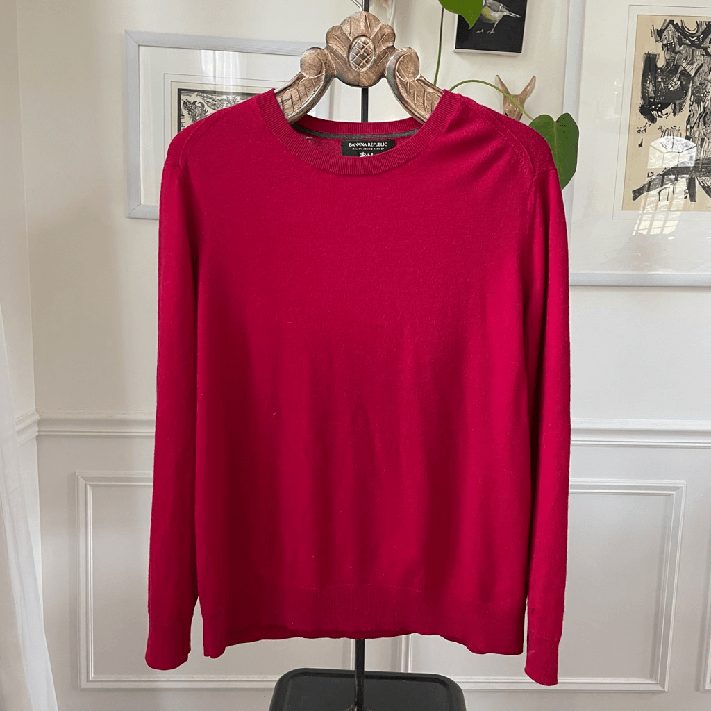 Banana Republic Baruffa Italian Merino Wool Garnet Red Crewneck