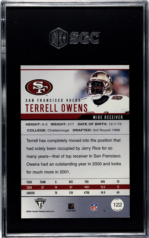2001 Pacific P.S. Titanium Terrell Owens #122 Premier Date 78/99 - SGC Mint 9 - Image 2 of 2