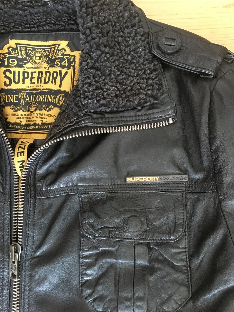 Mens Superdry Limited Edition BRAD leather jacket Medium Black