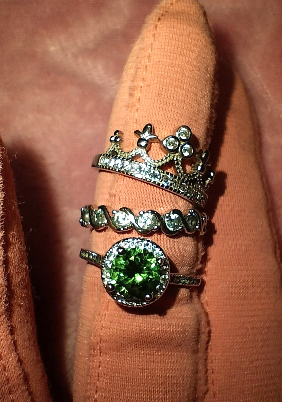 3 piece stackable ring set with green and clear c… - image 3