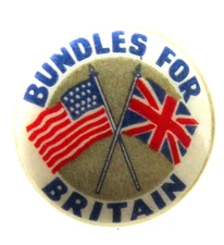 WWII BUNDLES FOR BRITAIN 3/4" celluloid pinback button HOME FRONT ^