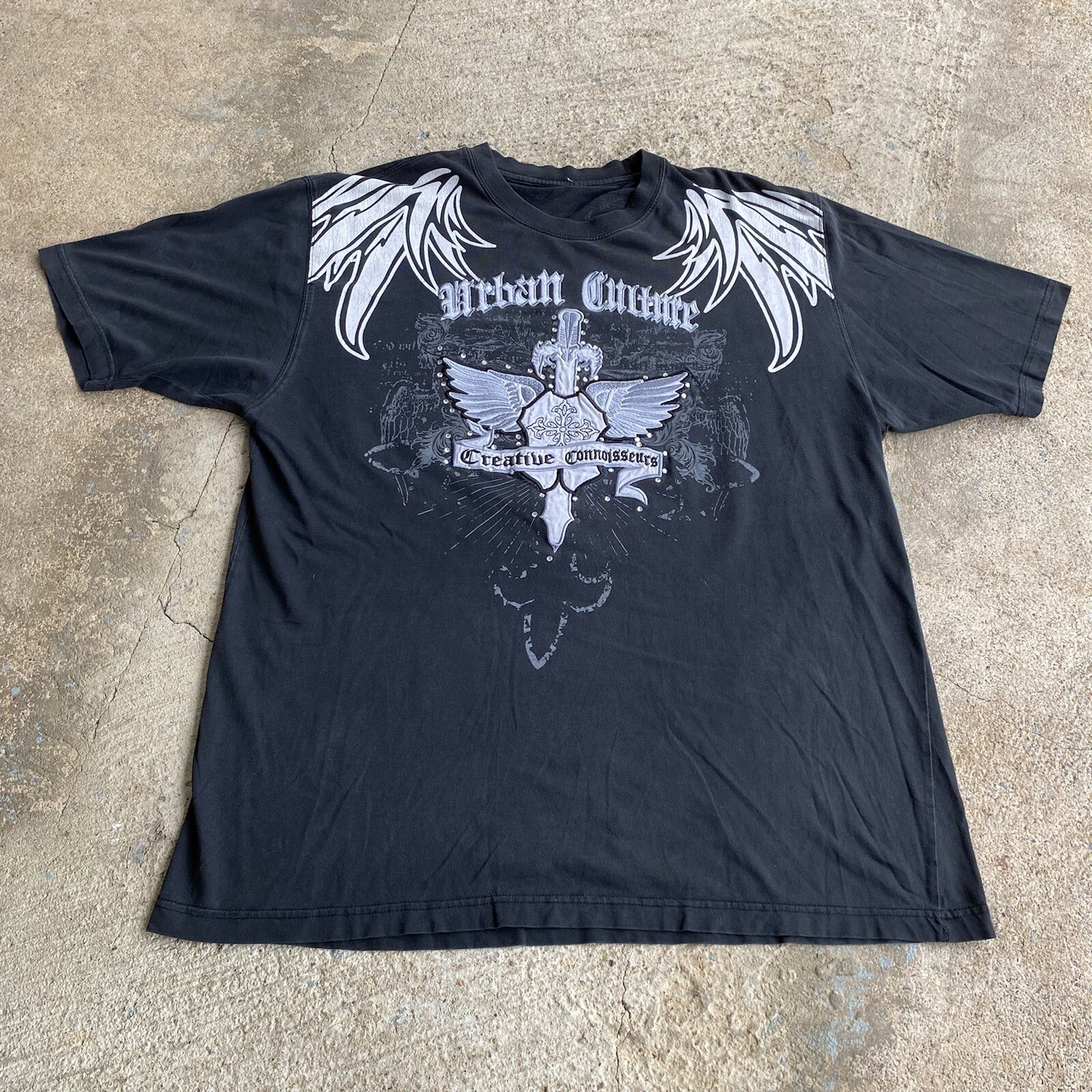 Vintage Y2K Urban Couture Affliction Style MMA Wings Cross Goth