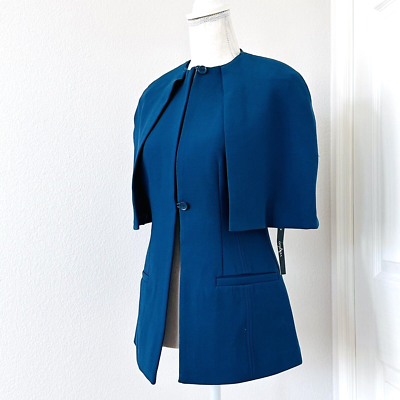 NWT Vertigo 3/4 Sleeve Jacket Cape Size Round Neck Button Teal