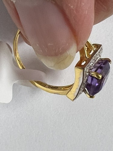Natürlicher Diamant Amethyst 0,25 14kt massiv Gelbgold Ringgröße 6 # NEU - Bild 8 von 17