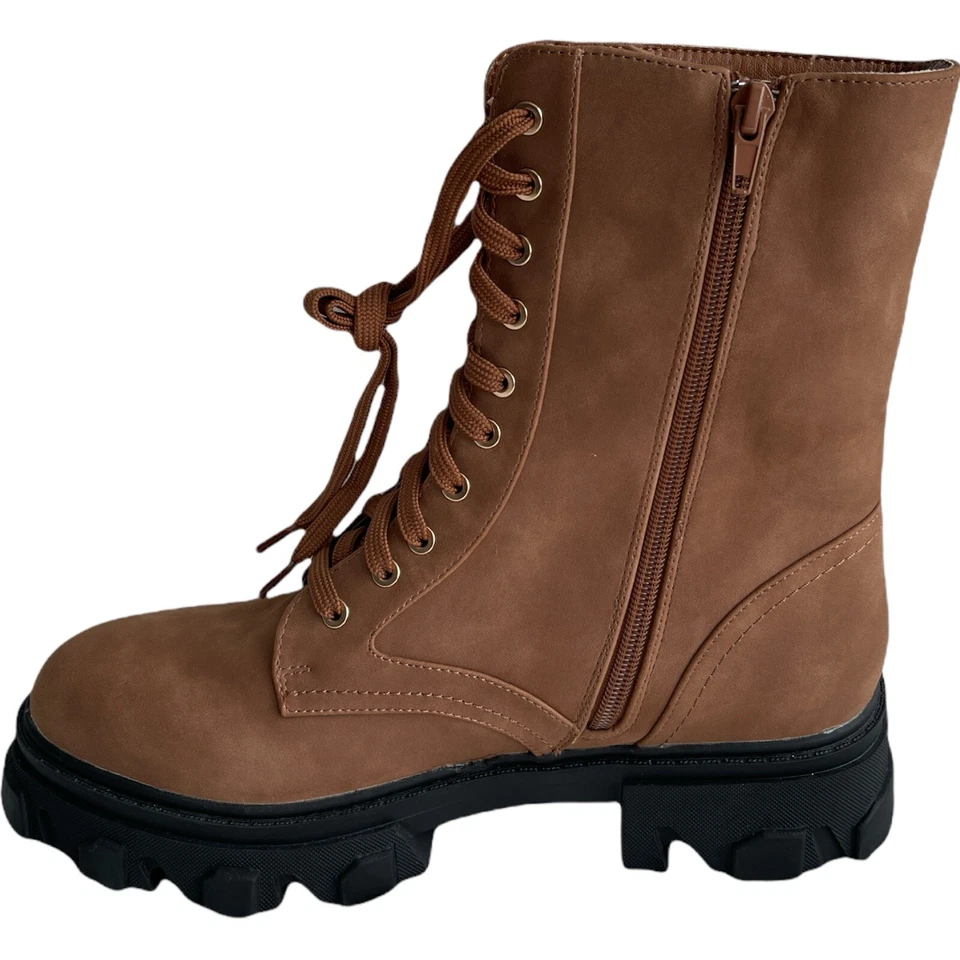 Botas de combate Bebe Oprah con cordones marrón parte superior sintética para mujer talla 8,5. Foto 3 de 4