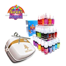 Airbrush Cake Kit bundle,Compressor,airbrush gun and 24 colors 10ml each bottle