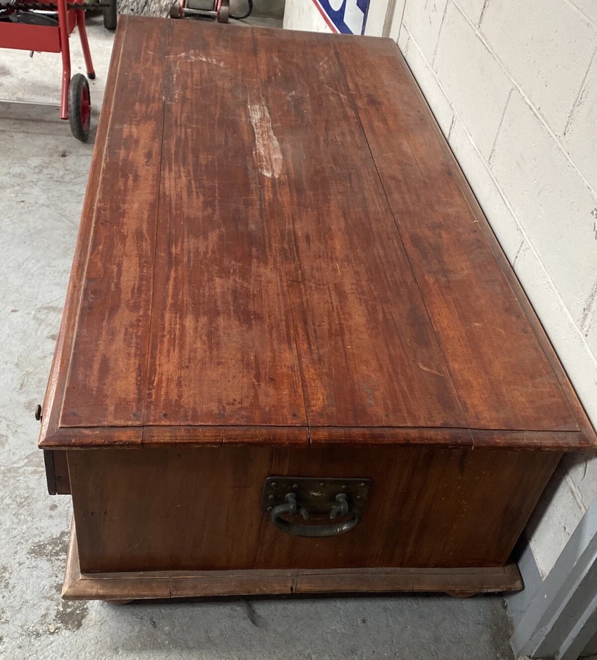 Rustic Wooden Coffee Table With 12 Drawers & Large Metal Handles 150 x 75 x 45cm - image 3 of 4