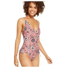 Woman  s Kona Sol pink floral one piece bathing suit size 16W