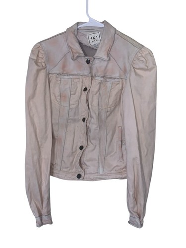 JKT NYC Women's Jacket Size Small Pale Pink Alexa Patina Twill Leather Button