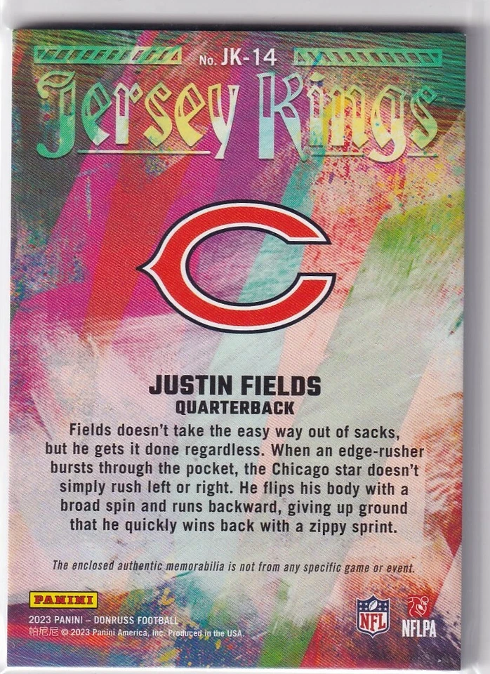 2023 Donruss Justin Fields #JK-14 Jersey Kings /399 Chicago Bears - Image 2 of 2