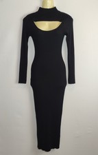 Cameo Rose Black Ribbed Knit Bodycon Long Dress Size S- Cut Out Front, Stretchy