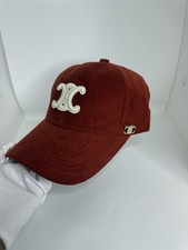 with imperfections Celine Triomphe Baseball Cap Red Corduroy Adjustable G2U