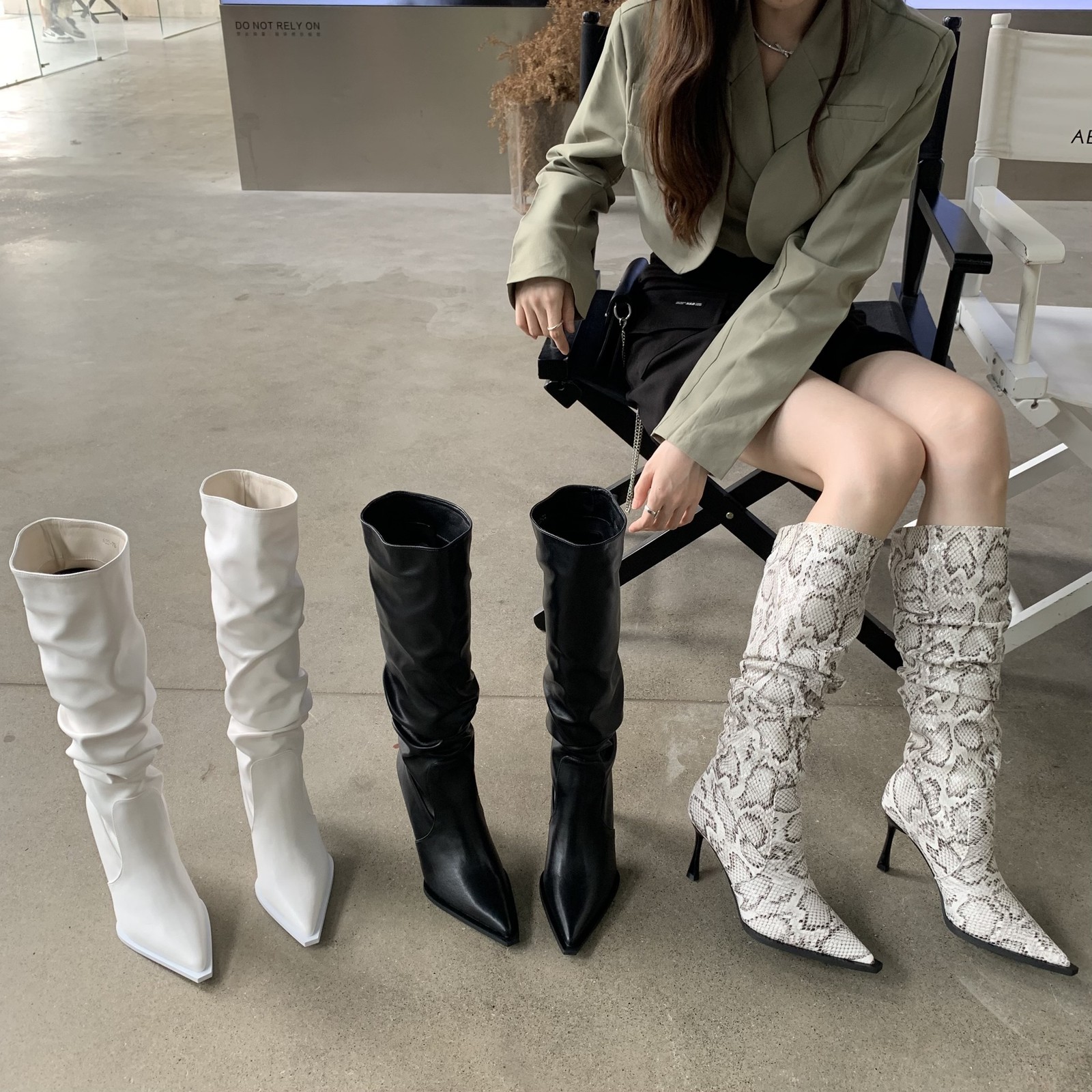 Womens High Stilettos Heels Boots Pointed Toe Leather Pull on Knee Length Boots