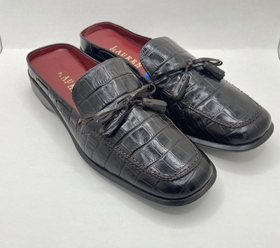 Vintage LRL Ralph Lauren Lisette Li Burgundy Croc Embossed Leather Mule  7 1/2 B