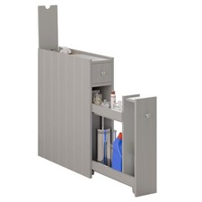 Slim Bathroom Storage Cabinet, Narrow & Compact Freestanding Organizer Grey