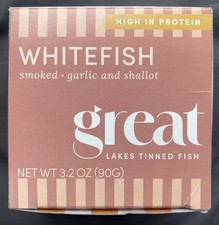 Great Lakes Tinned Fish Whitefish Smoked &bull; Garlic & Shallot 3.2oz(90g) BB 8/2029